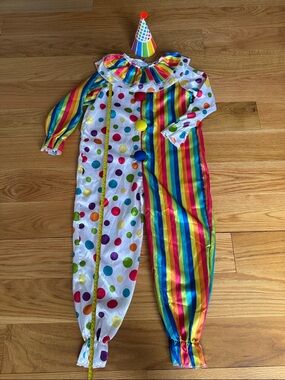 Kids Rainbow Clown One-Piece Costume with Polka Dots. S-M